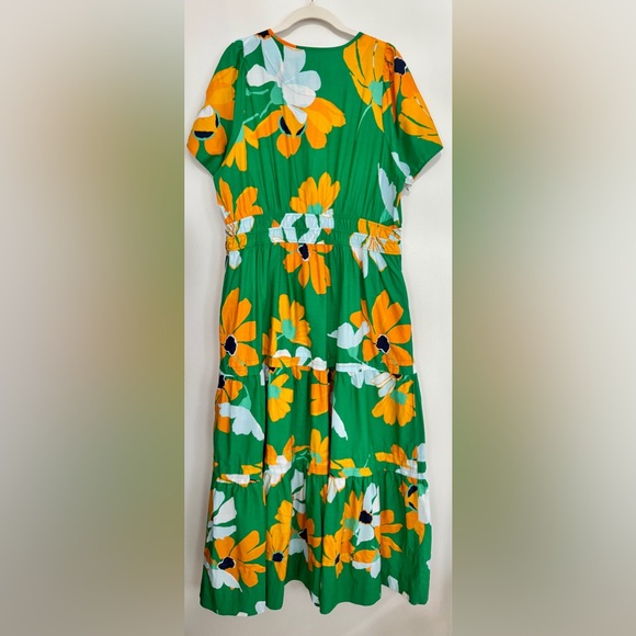 Maeve Anthropologie Green Floral Midi Dress Tiered Short Sleeve - Picture 2 of 5